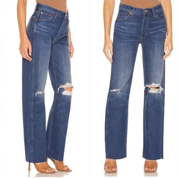 RE/DONE 90s High Rise Loose Jeans Destroyed Broken Blue - Picture 4 of 12
